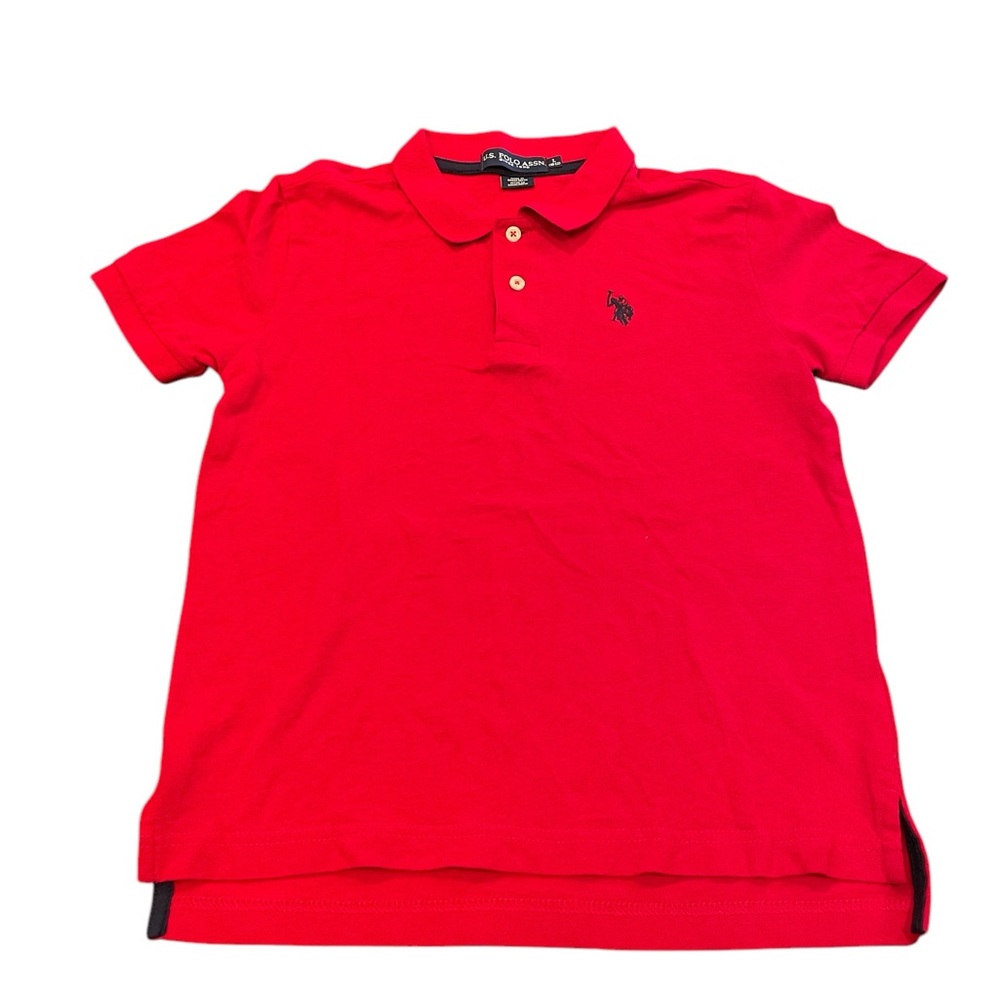 U.S. Polo Assen. Red Button Collard Short Sleeve Shirt, Boys‎ Large (10-12)